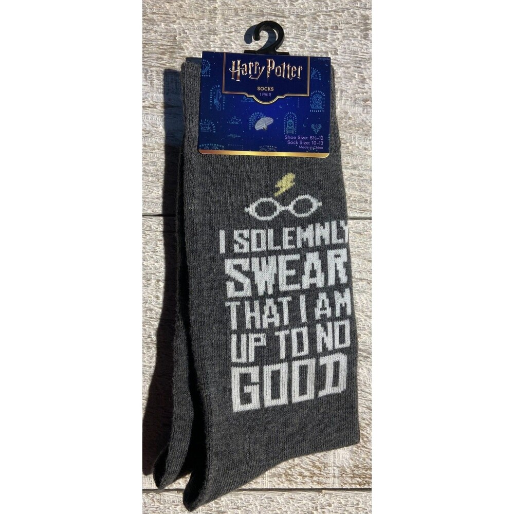 I Solemnly Swear I'm Up To No Good Crew Socks Size 6-12 #D115